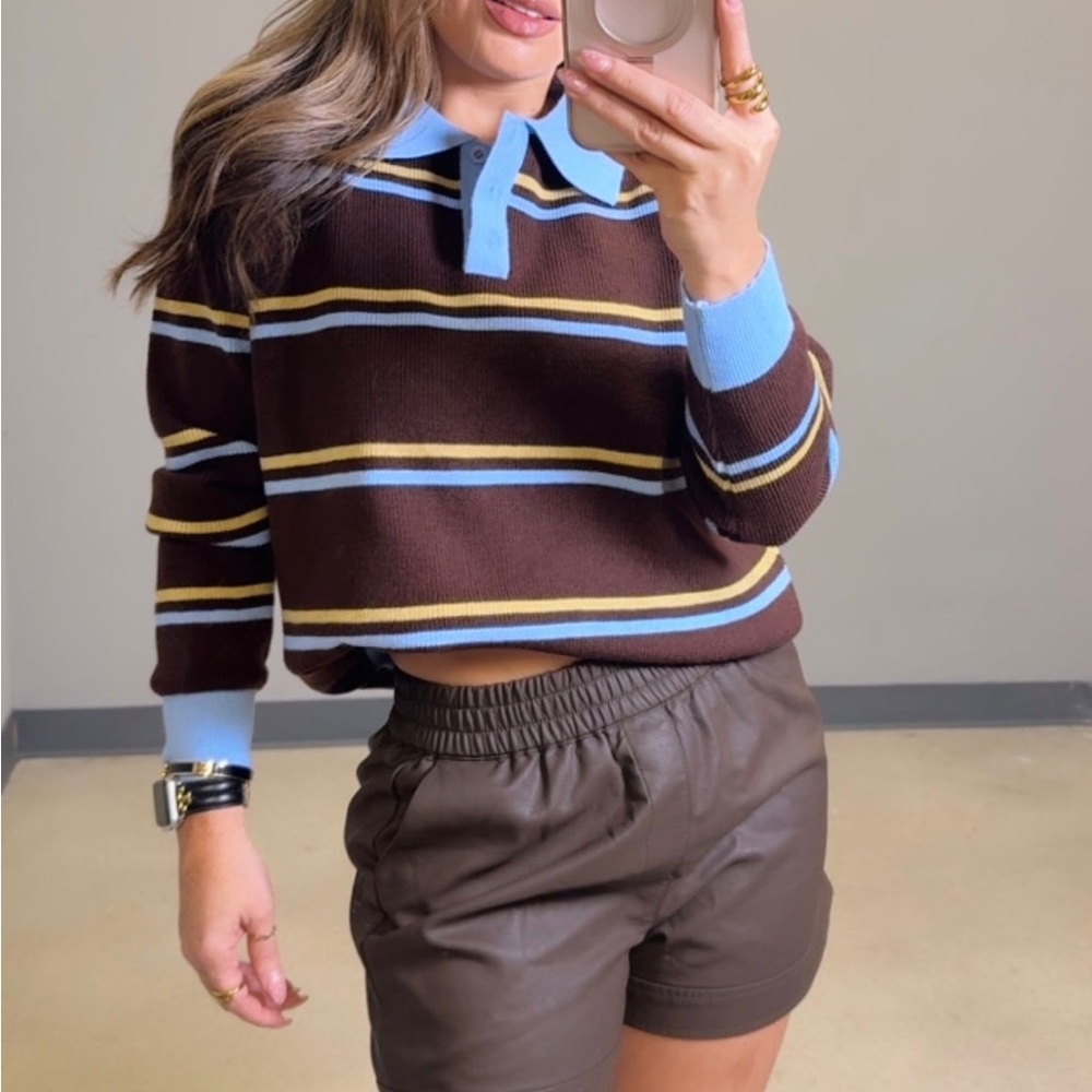 Striped Brown and Blue Collared Sweater